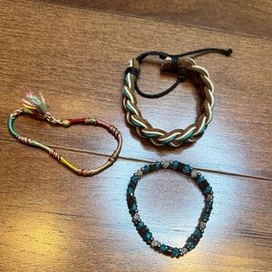 Set of 3 Casual Boho Bracelets - Teal, Beige, Multicolor